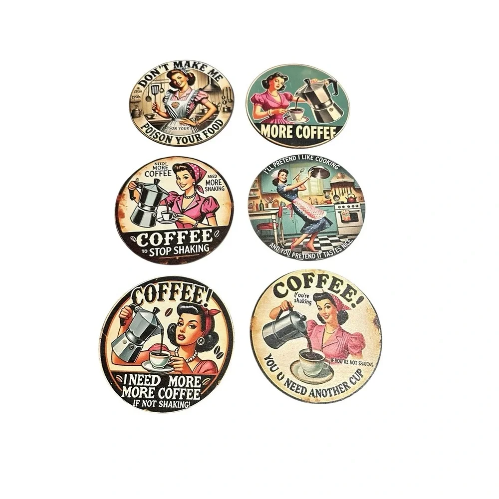 NEW wood round coasters‎ set of 6 coffee